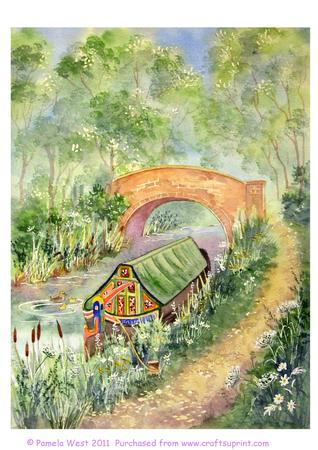 An Original Watercolour Painting of a Barge Boat, designer resource, card topper