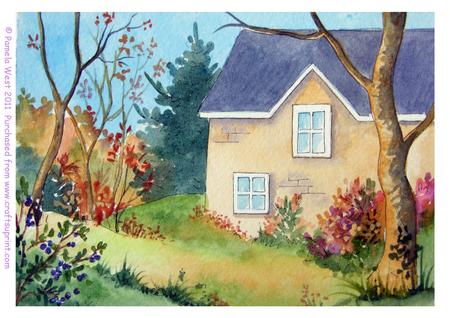 Cottage in Autumn Original Watercolour Painting
