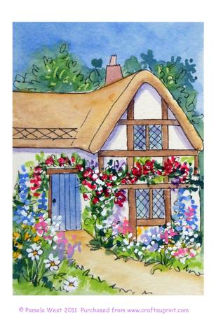Tudor Cottage and Garden Original Watercolour Painting