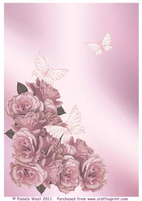 Roses and Butterflies Rose Coloured Backing Paper