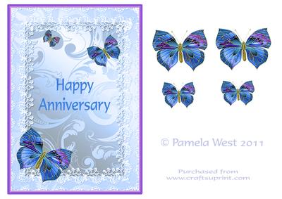 Happy Anniversary Blue Butterflies Decoupage
