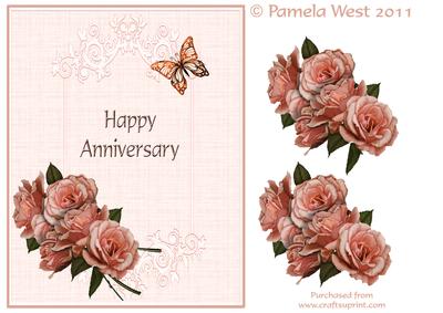 Happy Anniversary Roses and Butterflies Decoupage