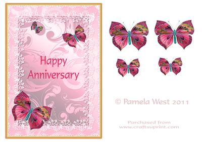 Happy Anniversary Pink Butterflies Decoupage