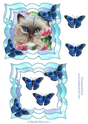 Cat with Flowers and Butterflies Topper
