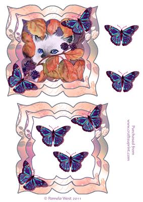 Cat and Blackberries Topper with Butterflies