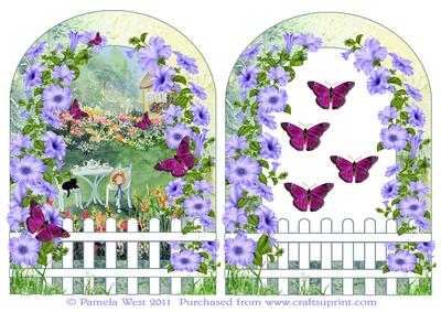 Cottage Garden with Picket Fence and Butterflies Decoupage