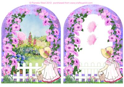Blue Archway with Little Girl and Butterflies Decoupage