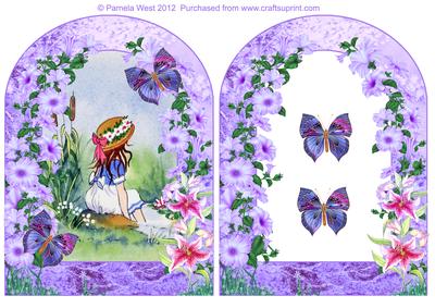 Girl by the Stream with Archway and Butterflies Decoupage