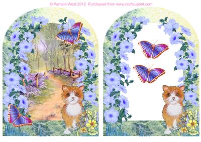 Archway with Cat in the Woodland and Butterflies Decoupage