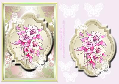 Aquilegia with Lace Butterflies, Watercolour Decoupage Card