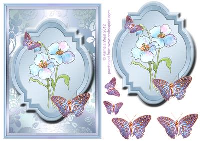 Blue Poppy and Butterflies Watercolour Decoupage