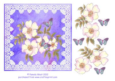 Dog Roses and Butterflies Decoupage Sheet