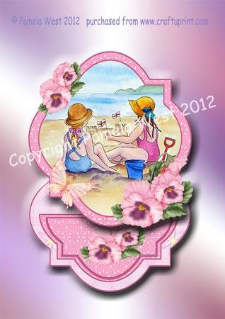 Building a Sandcastle. Victorian Children Easel Card Kit