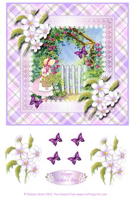 Girl by the Archway with Daisies and Butterflies Decoupage