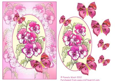 Watercolour Cameo with Lace Pansies Decoupage Sheet