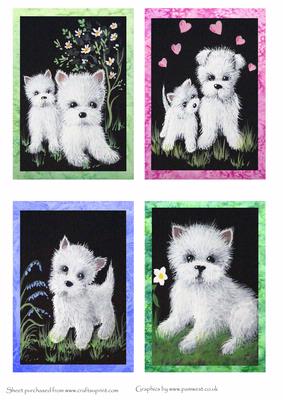 4 Cute Westie Toppers with Borders