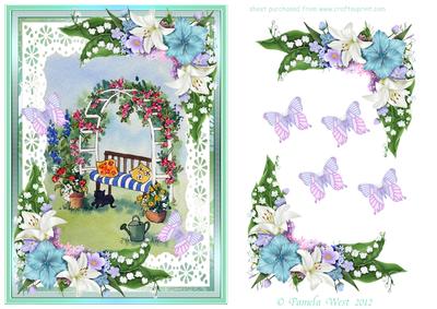 Cat by the Garden Seat Watercolour Decoupage