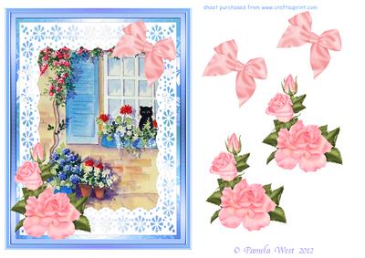 Cat in the Windowbox Watercolour Decoupage Sheet