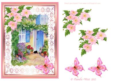 Cottage Garden with Black Cat and Butterflies Decoupage