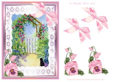 Garden Archway and Black Cat Watercolour Decoupage Sheet