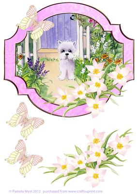 Westie in the Garden Watercolour Decoupage Topper