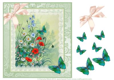 Field Flowers with Butterflies Watercolour Decoupage