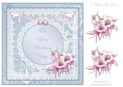 On Your Wedding Day with Doves and Flowers Decoupage