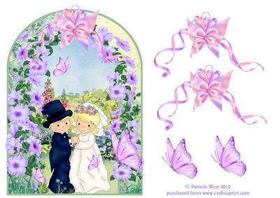 Cute Bride and Groom with Floral Archway Decoupage