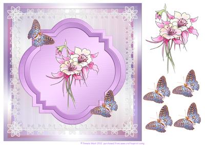 8x8 Watercolour Flowers Aquilegia and Butterflies Decoupage