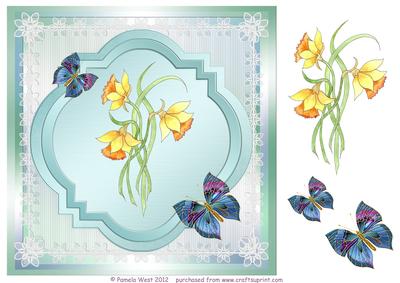 8x8 Watercolour Daffodils with Butterflies Decoupage