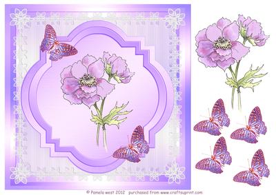 8x8 Watercolour Anemone with Butterflies Decoupage