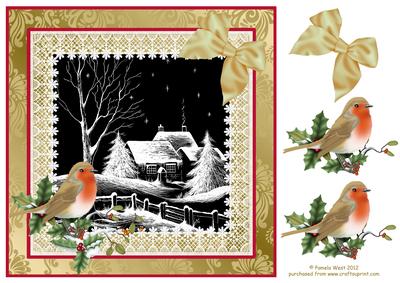 8x8 Black, White and Gold Christmas Cottages Decoupage Sheet
