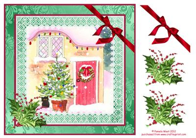 8x8 Christmas Cottage Door Decoupage