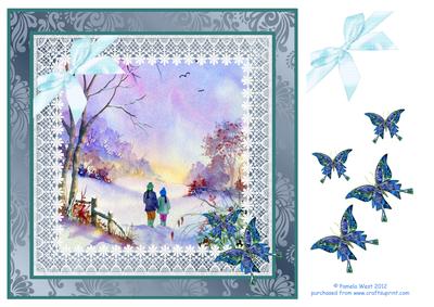 8x8 an Evening Walk with Butterflies and Bows Decoupage