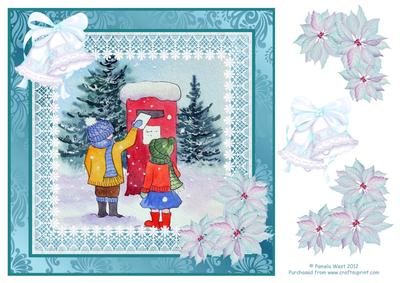 8x8 Posting a Letter, with Poinsettia and Bell Decoupage