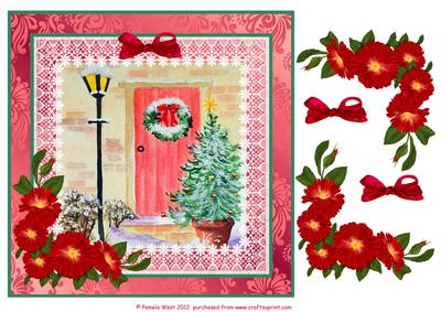 8x8 Red Door in Snow Decoupage Sheet