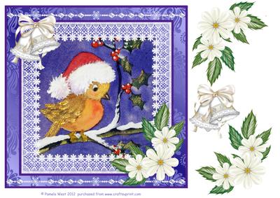8x8 Santa Robin in Snow Decoupage