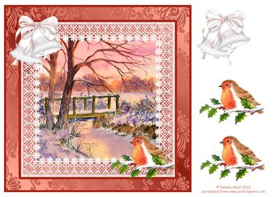 8x8 Winter Sunset and Robin Decoupage