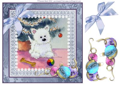 8x8 Westie Christmas with Baubles Decoupage