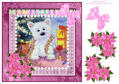 8x8 Westie and Pink Poinsettia Decoupage