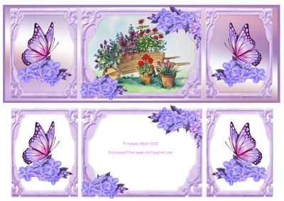 Wheelbarrow with Flowers and Butterflies Dl Card
