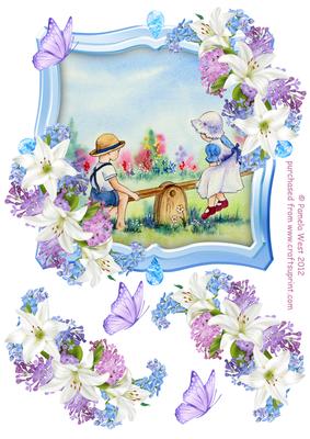 Watercolour Seesaw with Lilies and Butterflies, Decoupage