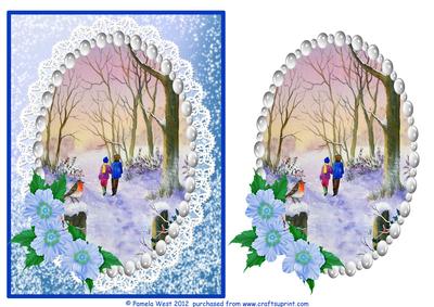A Winter Walk Watercolour Topper with Blue Flowers