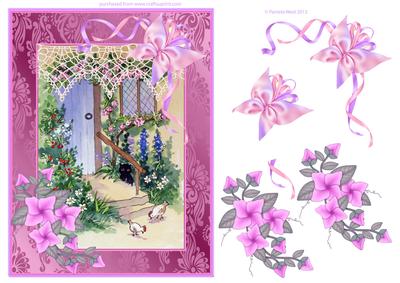 Cat and Chickens Decoupage with Flowers and Bow