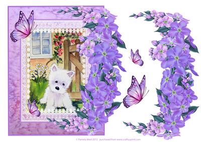 Over the Edge Westie, Flowers & Butterflies Decoupage