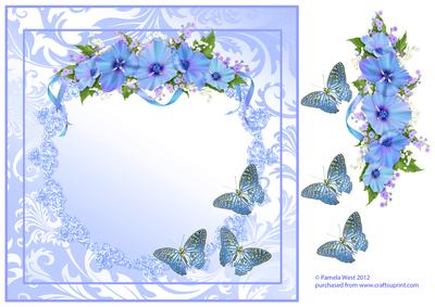 8x8 Blue Floral Card Front with Butterflies Decoupage