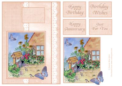 Victorian Cottage with Cat and Butterflies with Sentiments