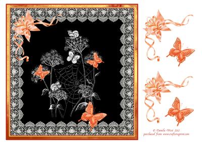 8x8 Black and Gold Meadowsweet & Butterflies Decoupage