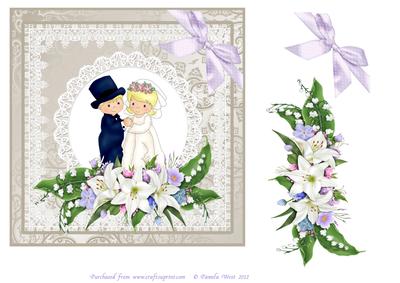 Wedding Card Topper, Bride and Groom with Lilies Decoupage