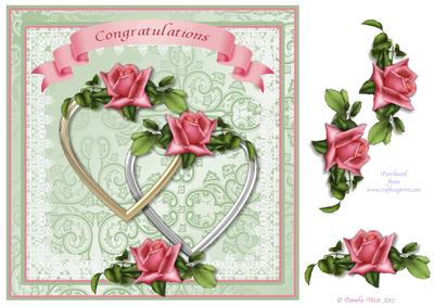 Hearts and Roses Congratulations Topper with Decoupage Roses